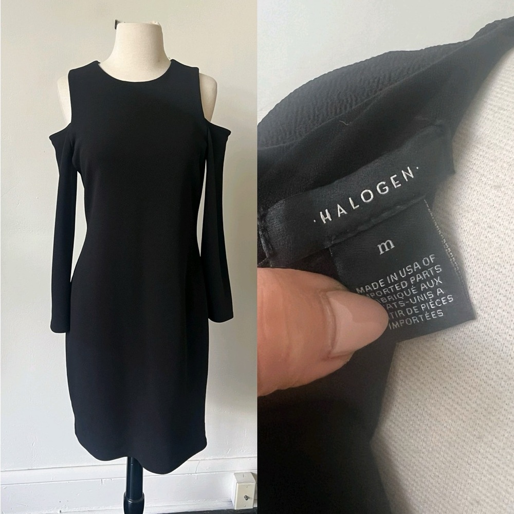 Nordstrom Brand Halogen Black Midi BodyCon Long Sleeve Dress